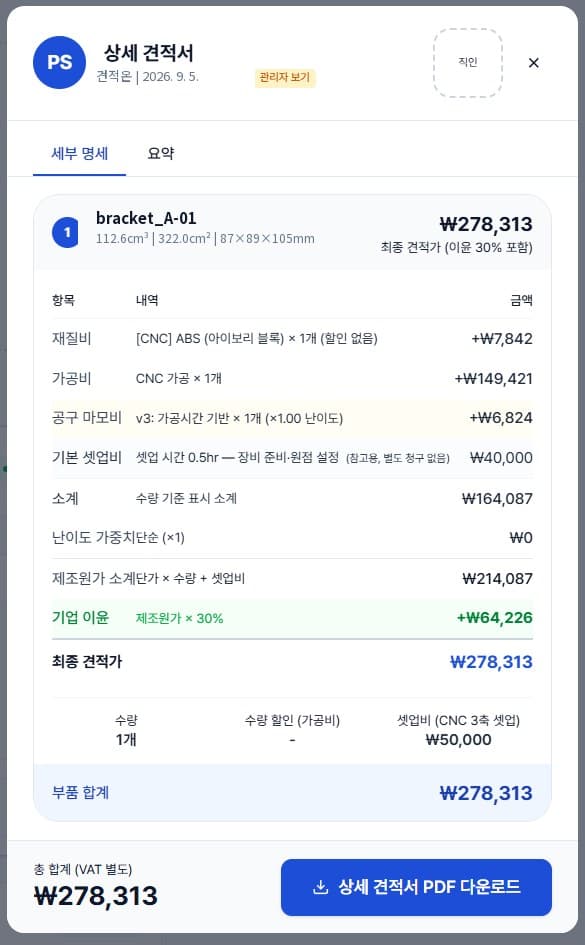 원가 산출 내역